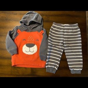 Carter’s 18M 2 Pc Orange Grey Bear Outfit Fleece